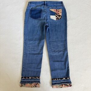 Chico's So Slimming Girlfriend Ankle Jeans 10R Patchwork Leopard Cuff